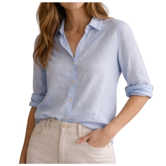 Sigrid Olsen Tops - Sigrid Olsen Womens Sky Blue 100% Linen Long Sleeve Shirt Size Small